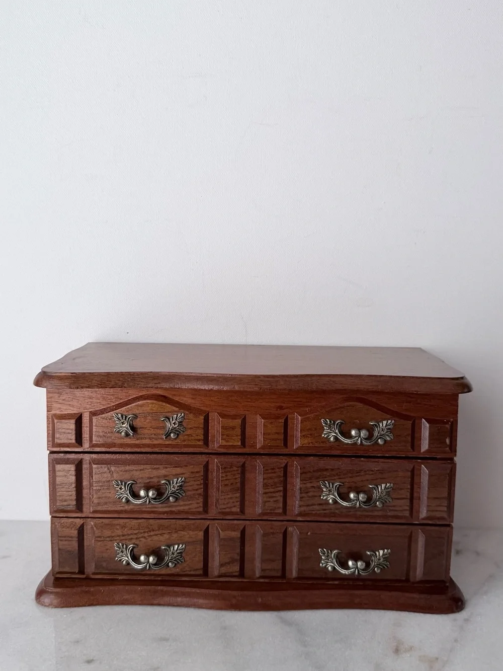 Wooden Jewelry Box with Brass Accents - Brown